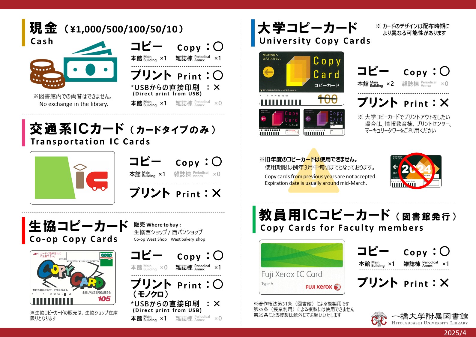 館内コピー機・プリンター案内（支払別）